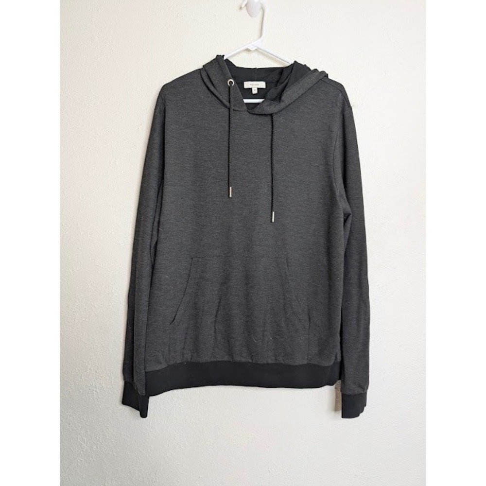Reiss Mens Fabien Interlock Jersey Hoodie Gray Pullover Hooded Sweatshirt Hoodie